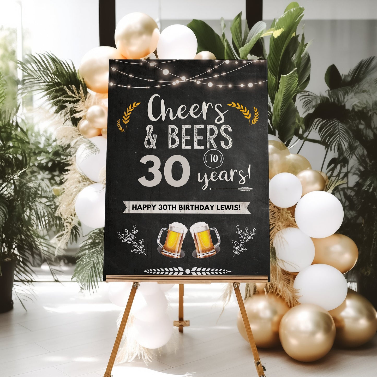 Cheers and Beers Party Welcome Sign Party Decorations for Him 50th Birthday Welcome Sign Man 40th Birthday Sign, ANY AGE, Printed Foamboard