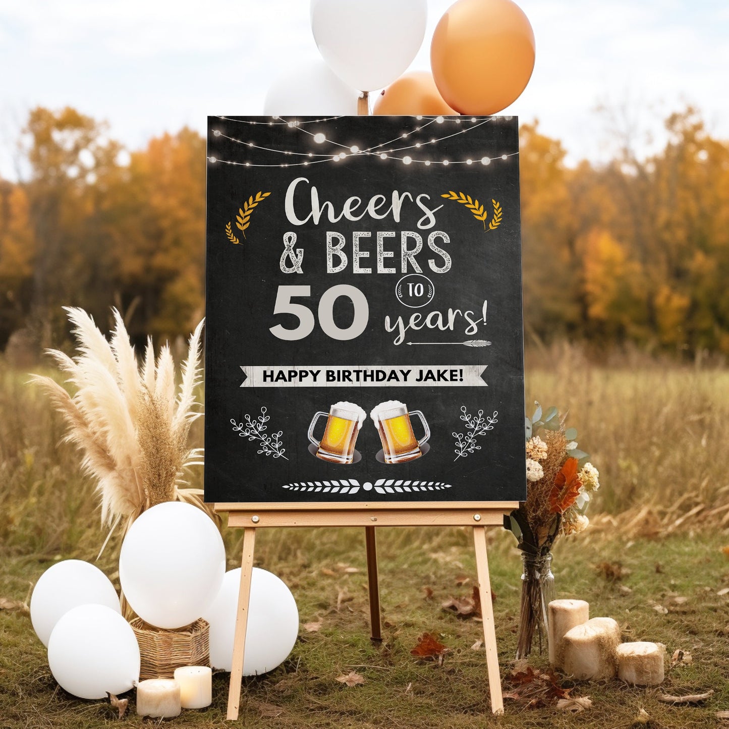 Cheers and Beers Party Welcome Sign Party Decorations for Him 50th Birthday Welcome Sign Man 40th Birthday Sign, ANY AGE, Printed Foamboard