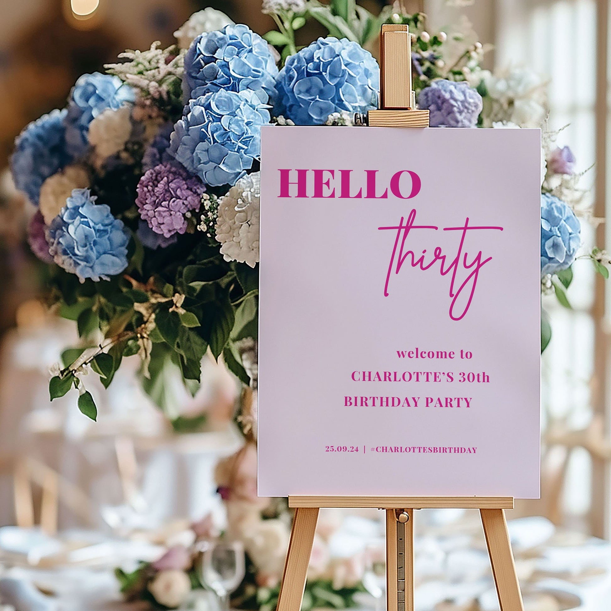 Neon Pink Hello 30 Welcome Party Sign