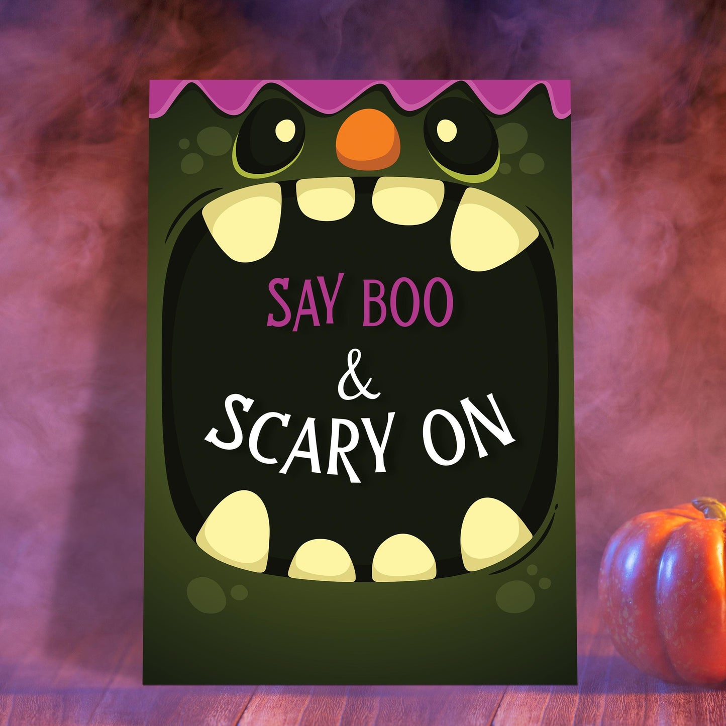 Goblin Halloween Party Photobooth Frame and Matching Table Sign Spooky Halloween Decorations Personalised 2 Piece Set, Printed Foamboard