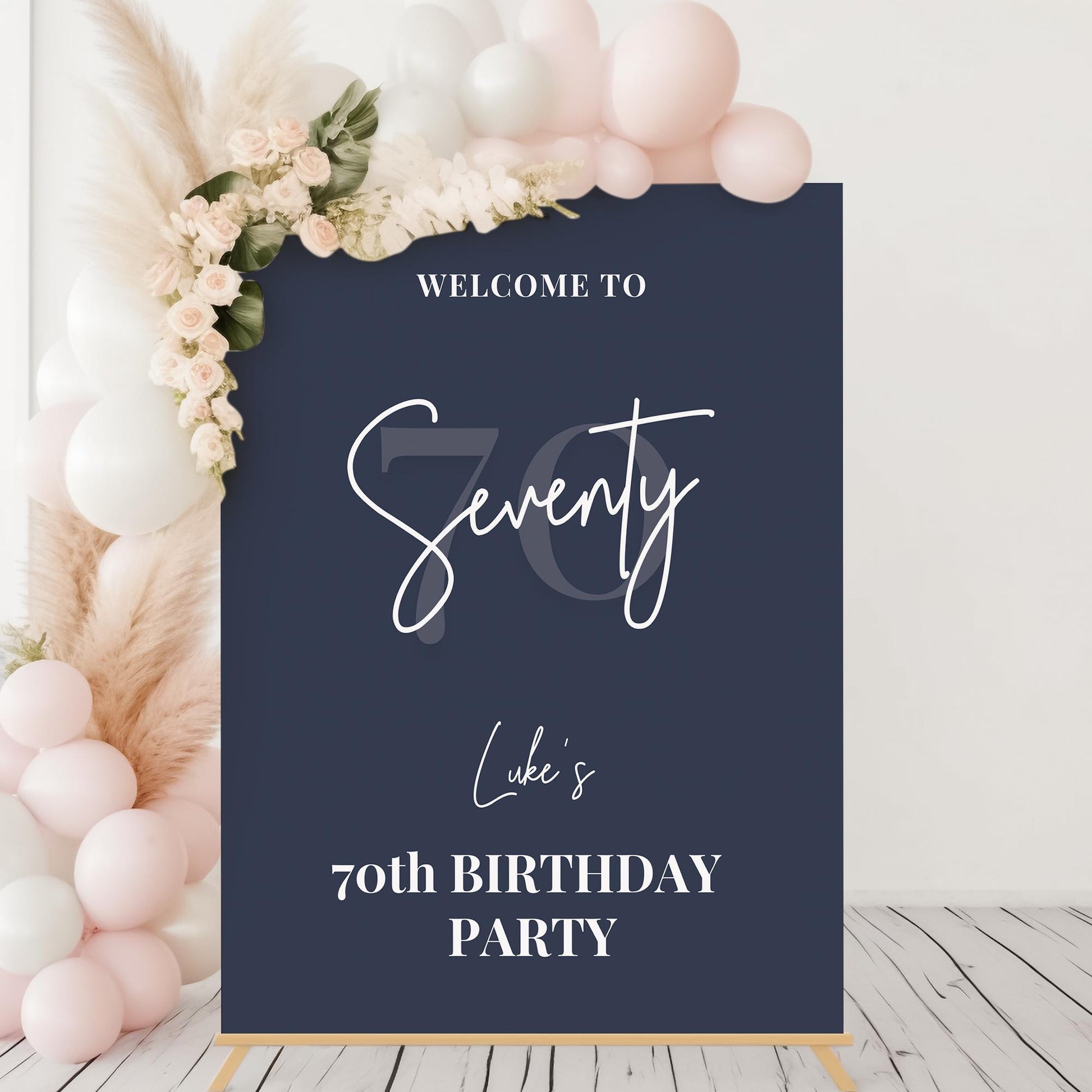 Navy 40th Birthday Party Welcome Sign