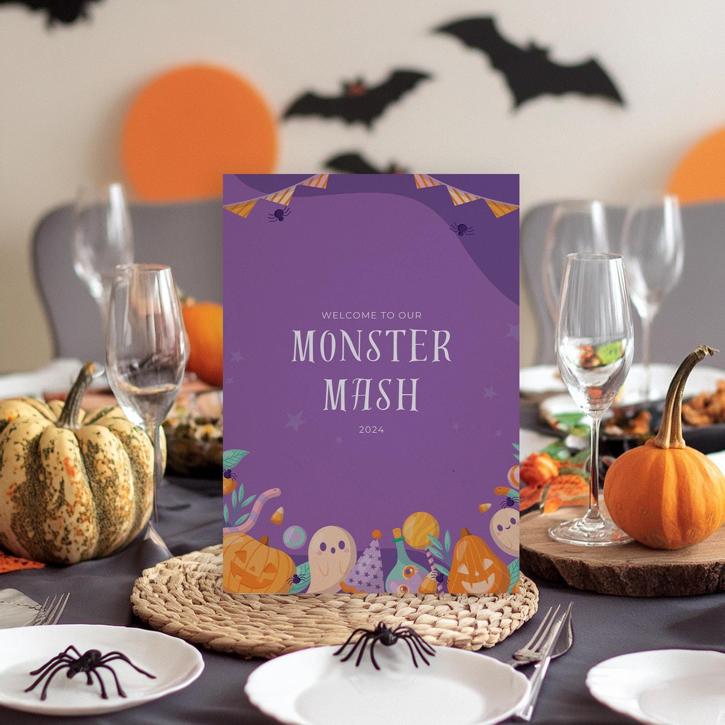 Halloween Table Sign Pumpkin & Ghosts Halloween Party Decor Halloween Decorations, Purple Halloween Sweet Table Sign, Printed Foamboard