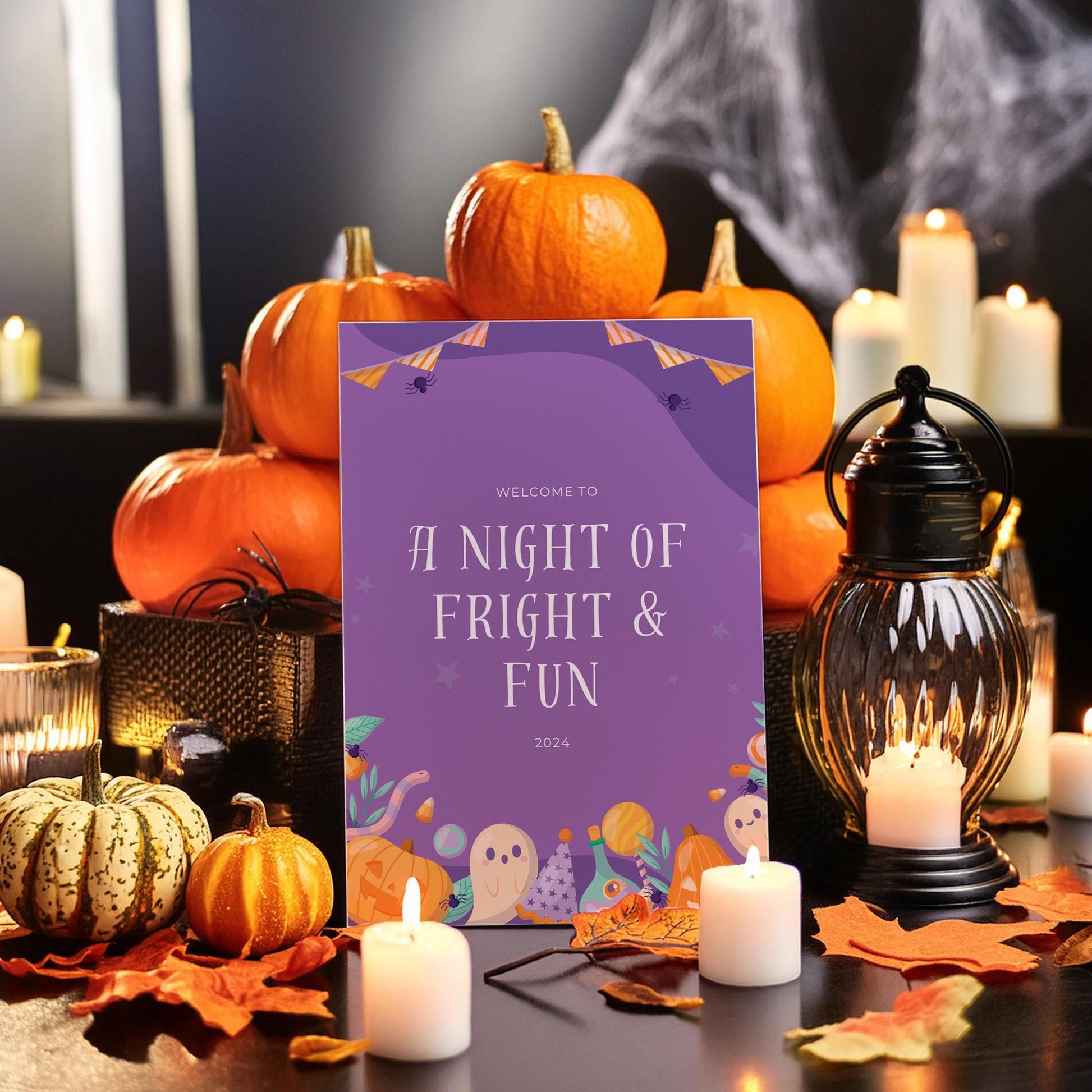 Halloween Table Sign Pumpkin & Ghosts Halloween Party Decor Halloween Decorations, Purple Halloween Sweet Table Sign, Printed Foamboard