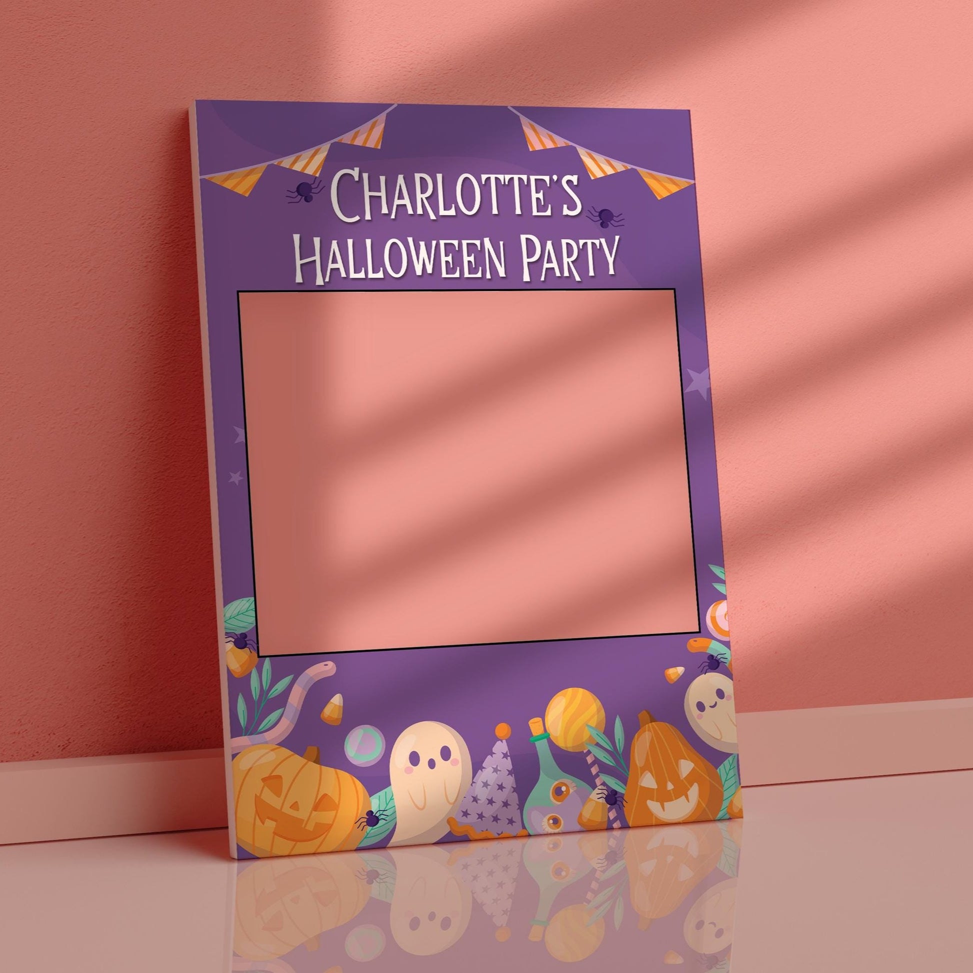 Purple Halloween Party Photobooth Frame and Matching Party Sign Halloween Decorations Personalised 2 Piece Set, Printed Foamboard