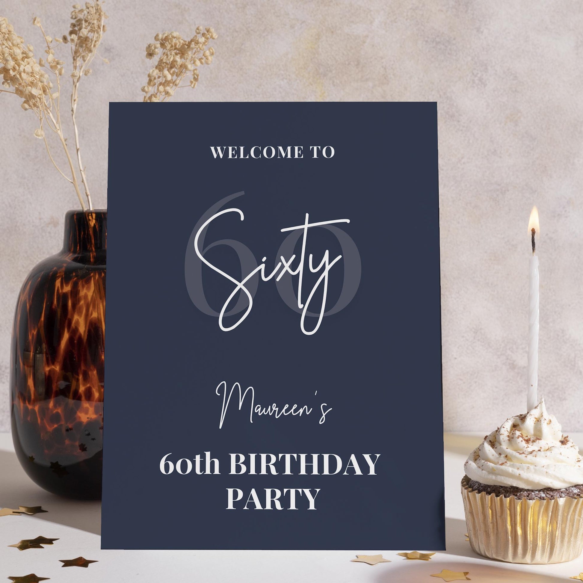 Navy 40th Birthday Party Welcome Sign