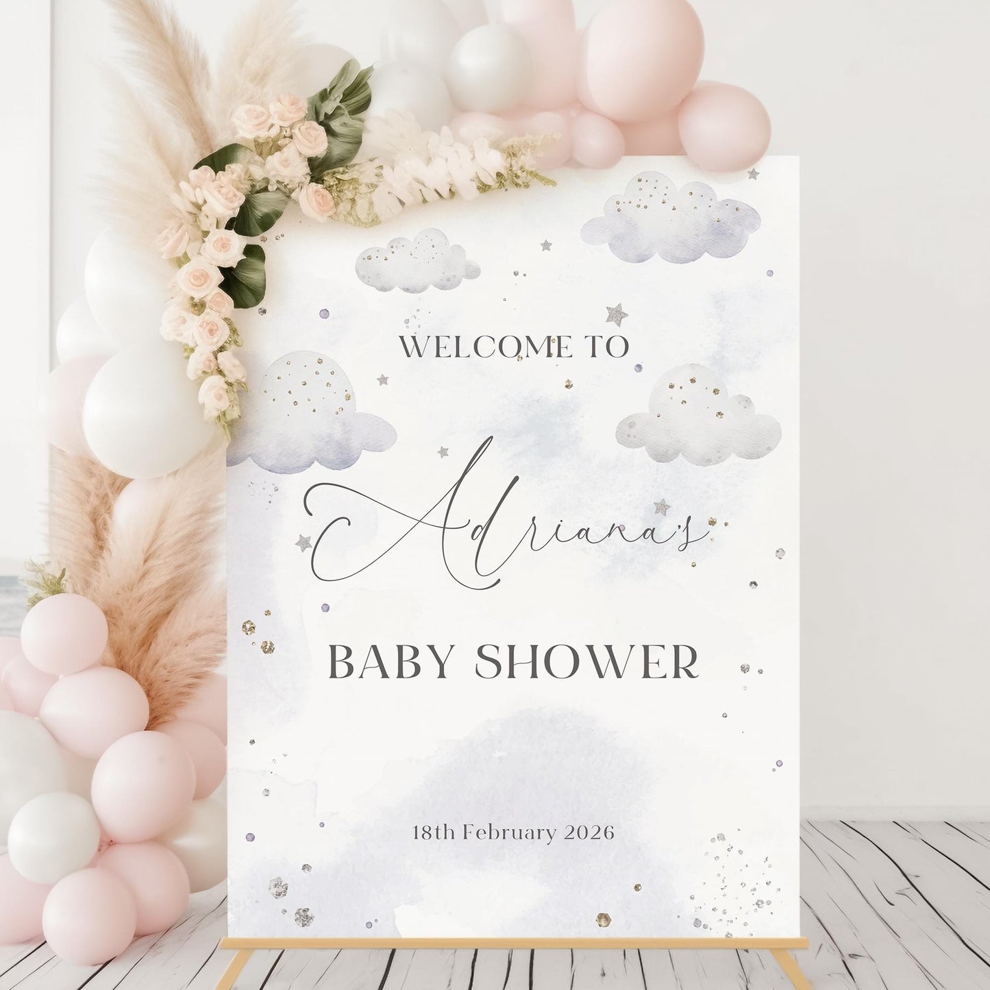 Cloud 9 Baby Shower Sign, Grey Cloud Welcome to Baby Shower Sign, Gender Neutral Personalised Baby Shower Decorations, Baby Shower Welcome