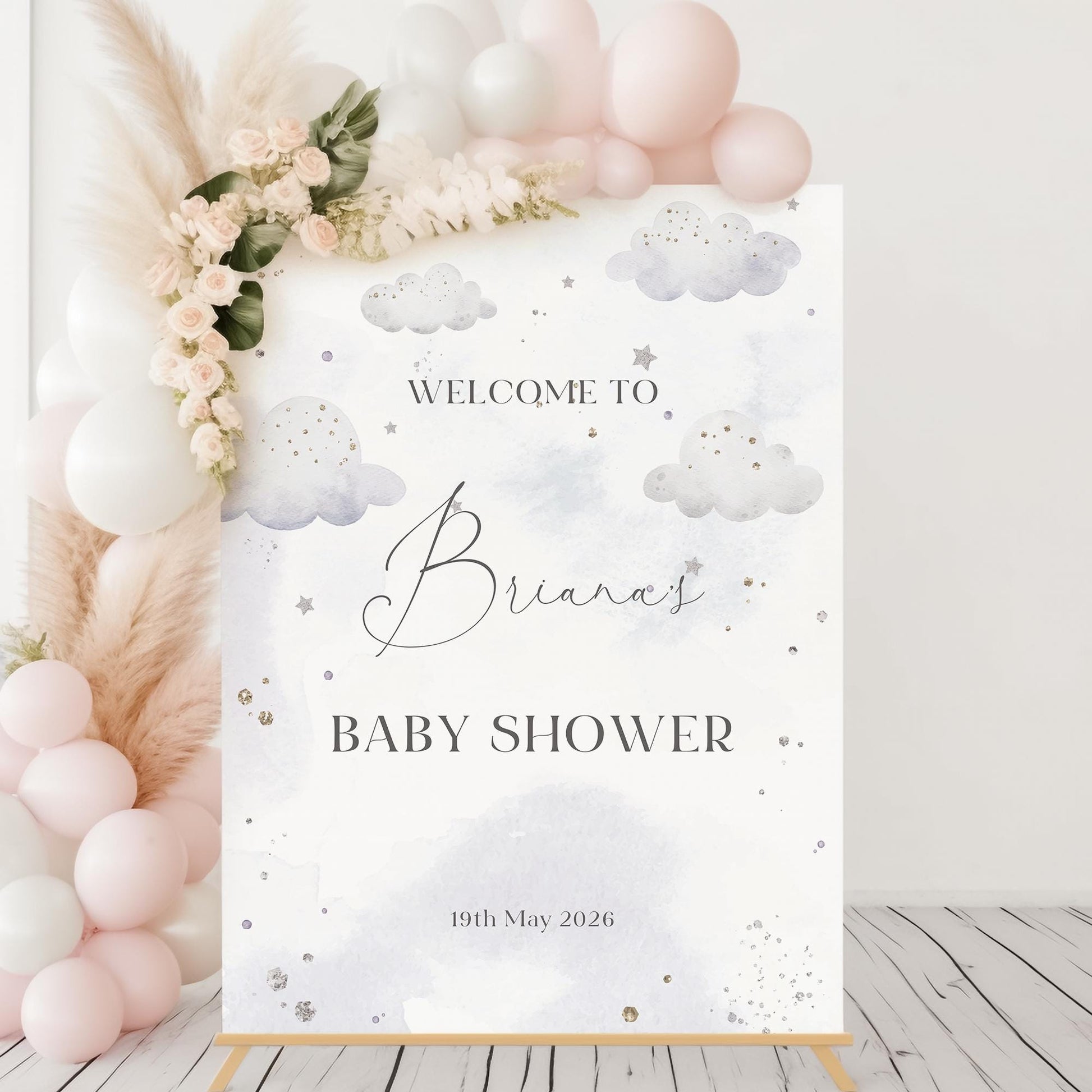 Cloud 9 Baby Shower Sign, Grey Cloud Welcome to Baby Shower Sign, Gender Neutral Personalised Baby Shower Decorations, Baby Shower Welcome