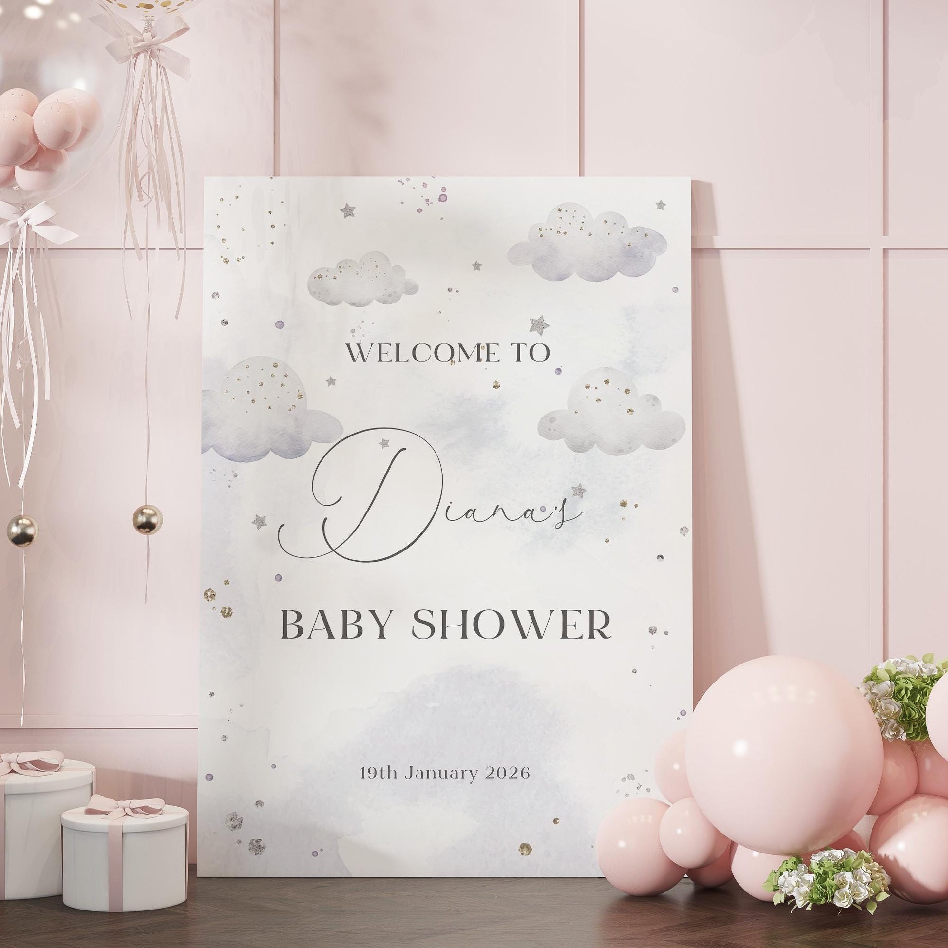 Cloud 9 Baby Shower Sign, Grey Cloud Welcome to Baby Shower Sign, Gender Neutral Personalised Baby Shower Decorations, Baby Shower Welcome