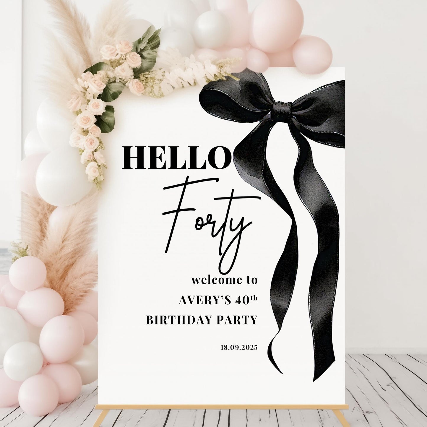 Black Bow Birthday Photobooth Frame + Welcome Sign - 2 Piece Set- Bow Birthday Sign, 18th Birthday, 21st Birthday, 30th Birthday, ANY AGE