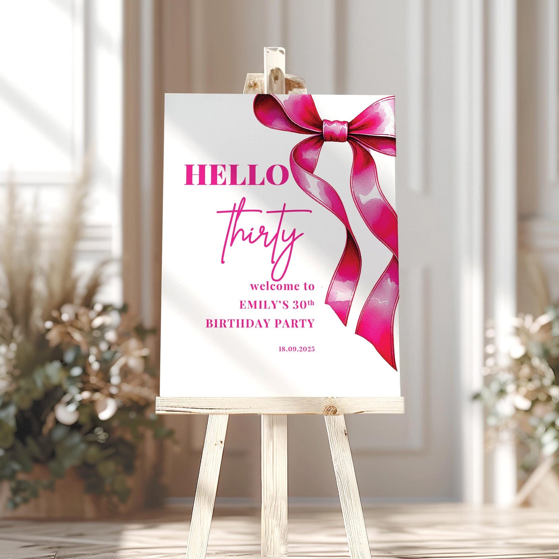 Pink Bow Birthday Welcome Sign - Bow Birthday Sign, 18th Birthday, 21st Birthday, 30th Birthday, ANY AGE, Printed on 5mm Foamboard