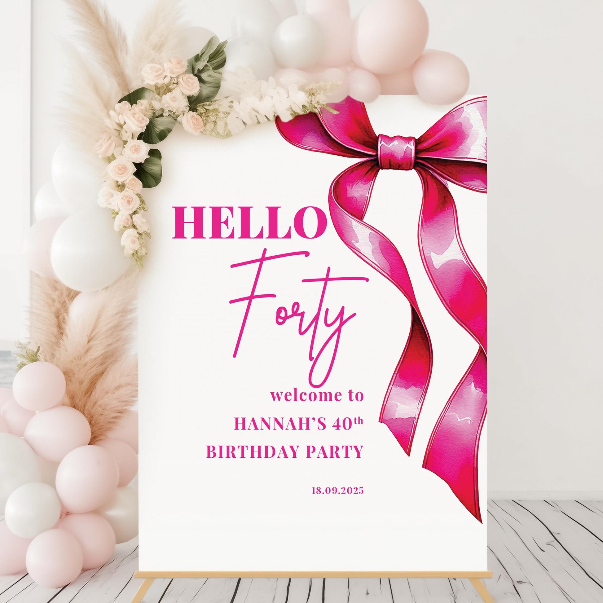 Pink Bow Birthday Welcome Sign - Bow Birthday Sign, 18th Birthday, 21st Birthday, 30th Birthday, ANY AGE, Printed on 5mm Foamboard