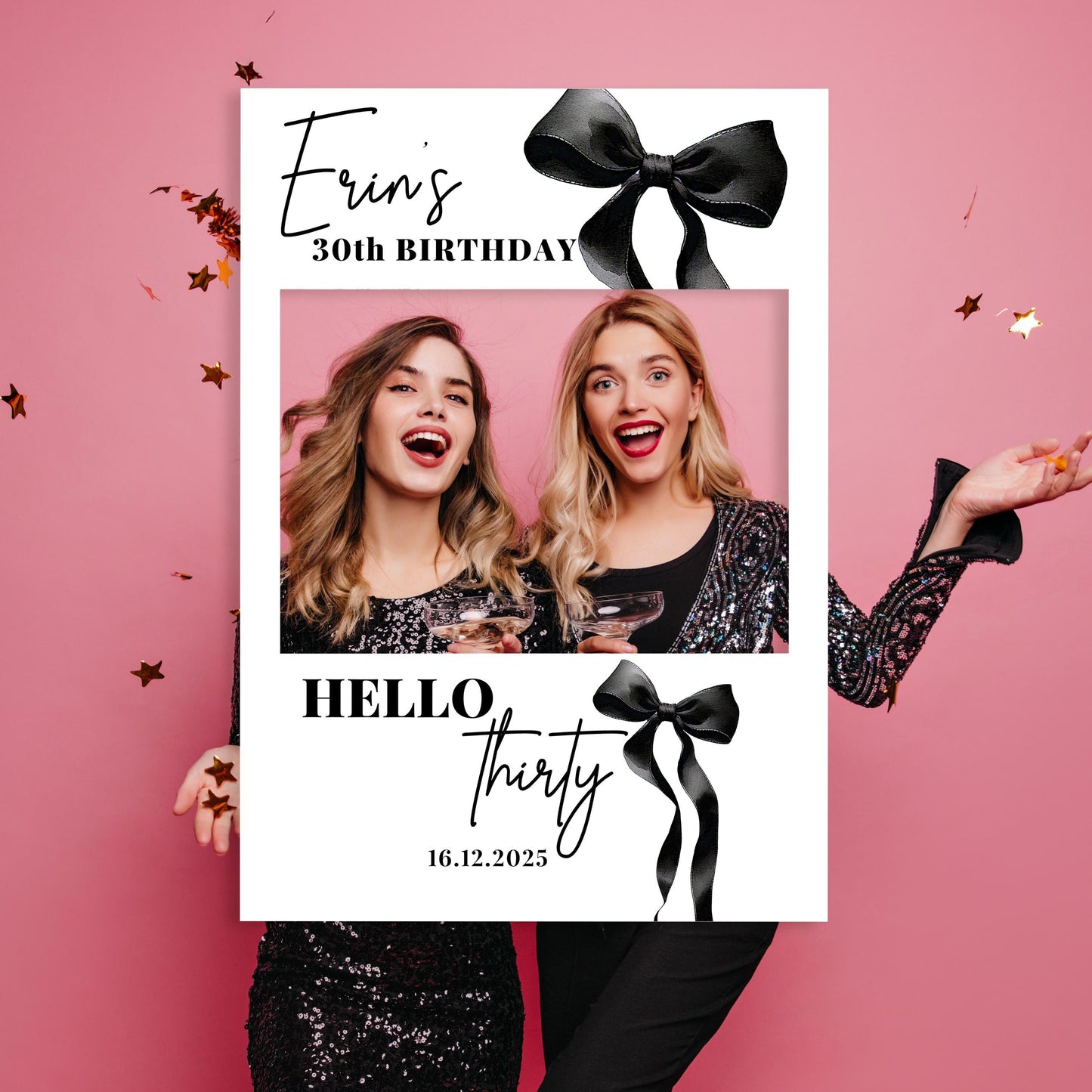 Black Bow Birthday Photobooth Frame + Welcome Sign - 2 Piece Set- Bow Birthday Sign, 18th Birthday, 21st Birthday, 30th Birthday, ANY AGE