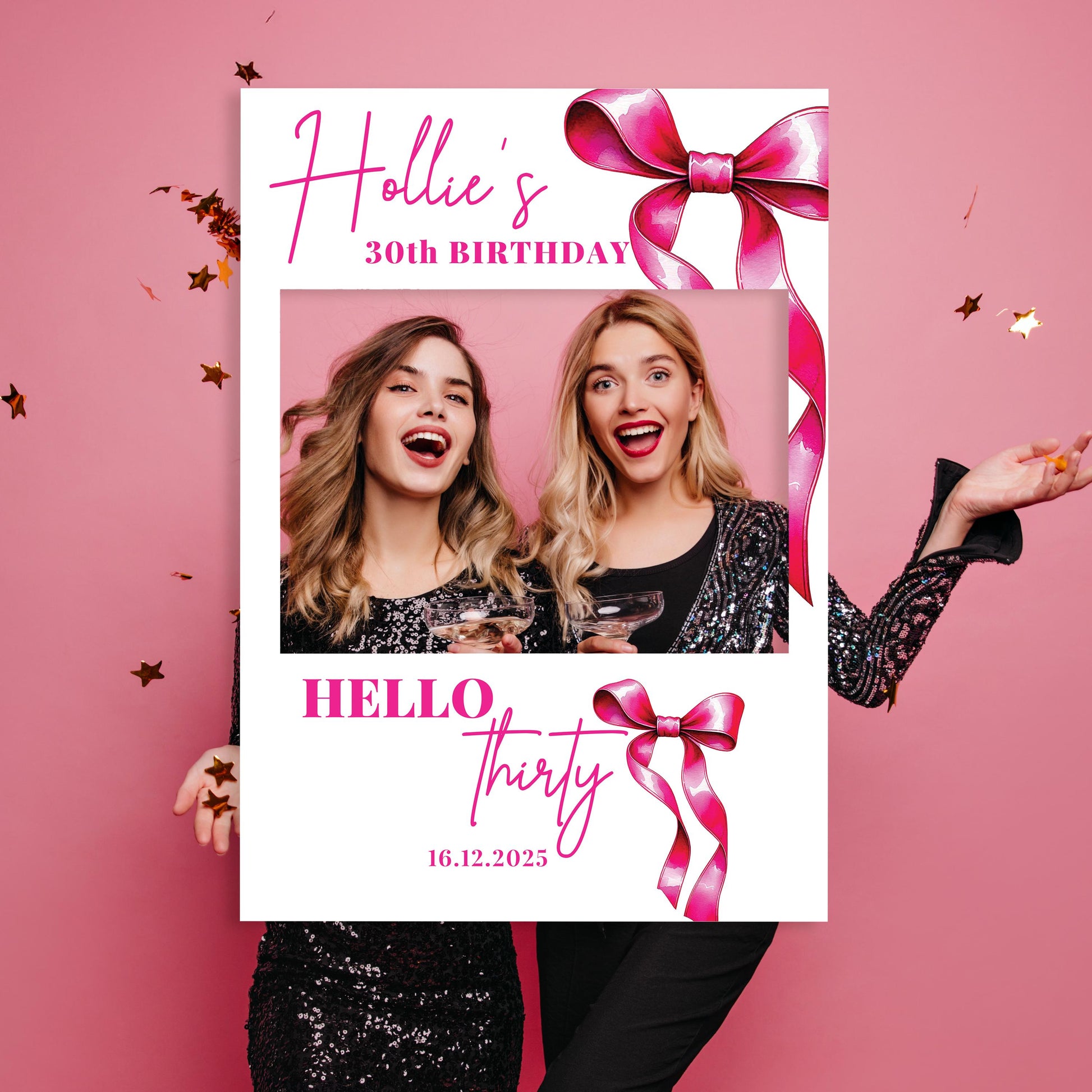 Pink Bow Birthday Photobooth Frame + Welcome Sign - 2 Piece Set- Bow Birthday Sign, 18th Birthday, 21st Birthday, 30th Birthday, ANY AGE