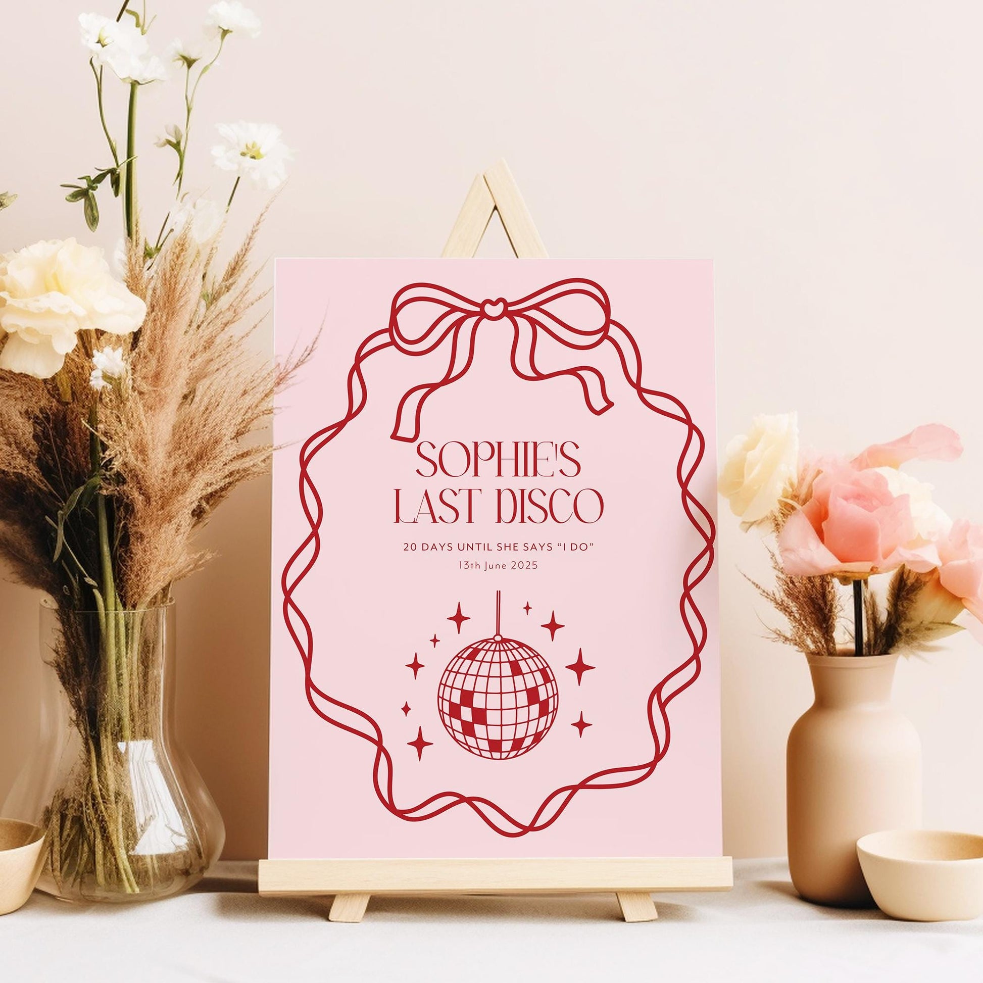 Last Disco Hen Party Sign, Pink Bow Hen Party Welcome Sign, Pink Disco Theme Hen Party Sign, Hen Party Decorations, Printed Foamboard Sign