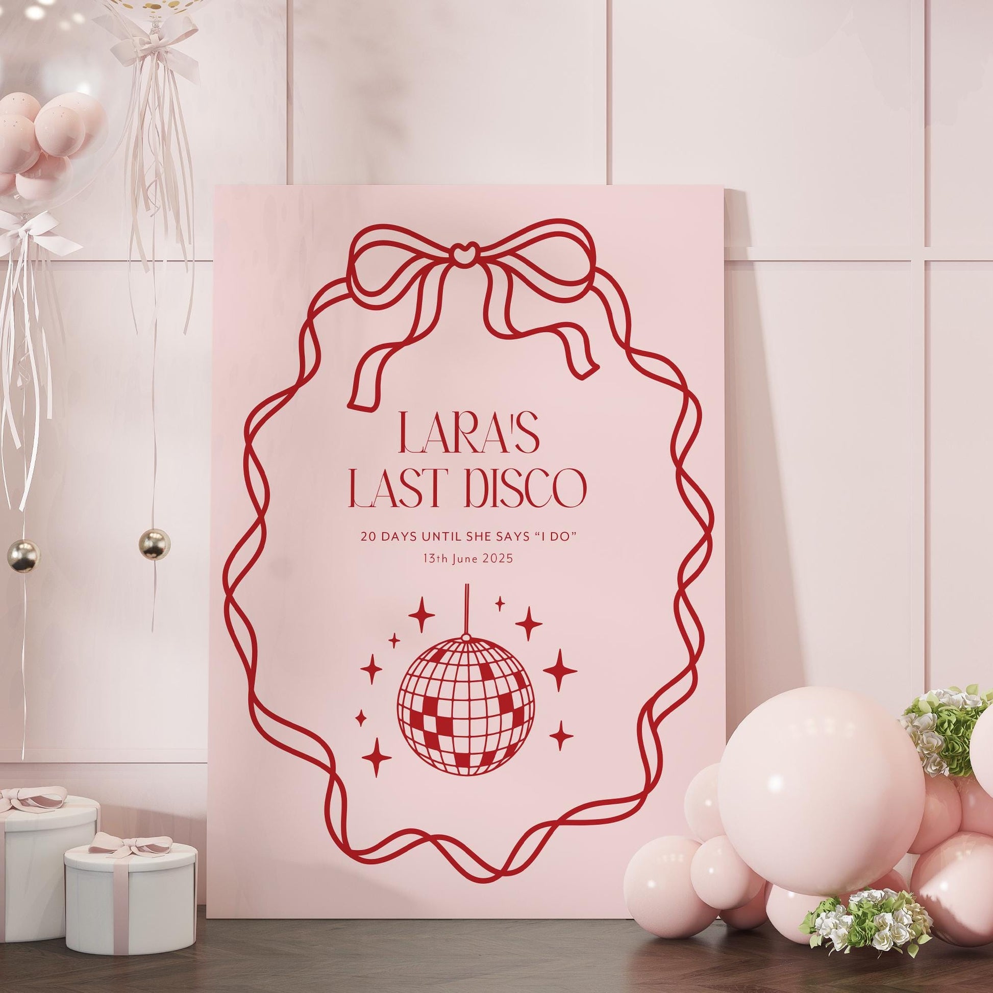 Last Disco Hen Party Sign, Pink Bow Hen Party Welcome Sign, Pink Disco Theme Hen Party Sign, Hen Party Decorations, Printed Foamboard Sign