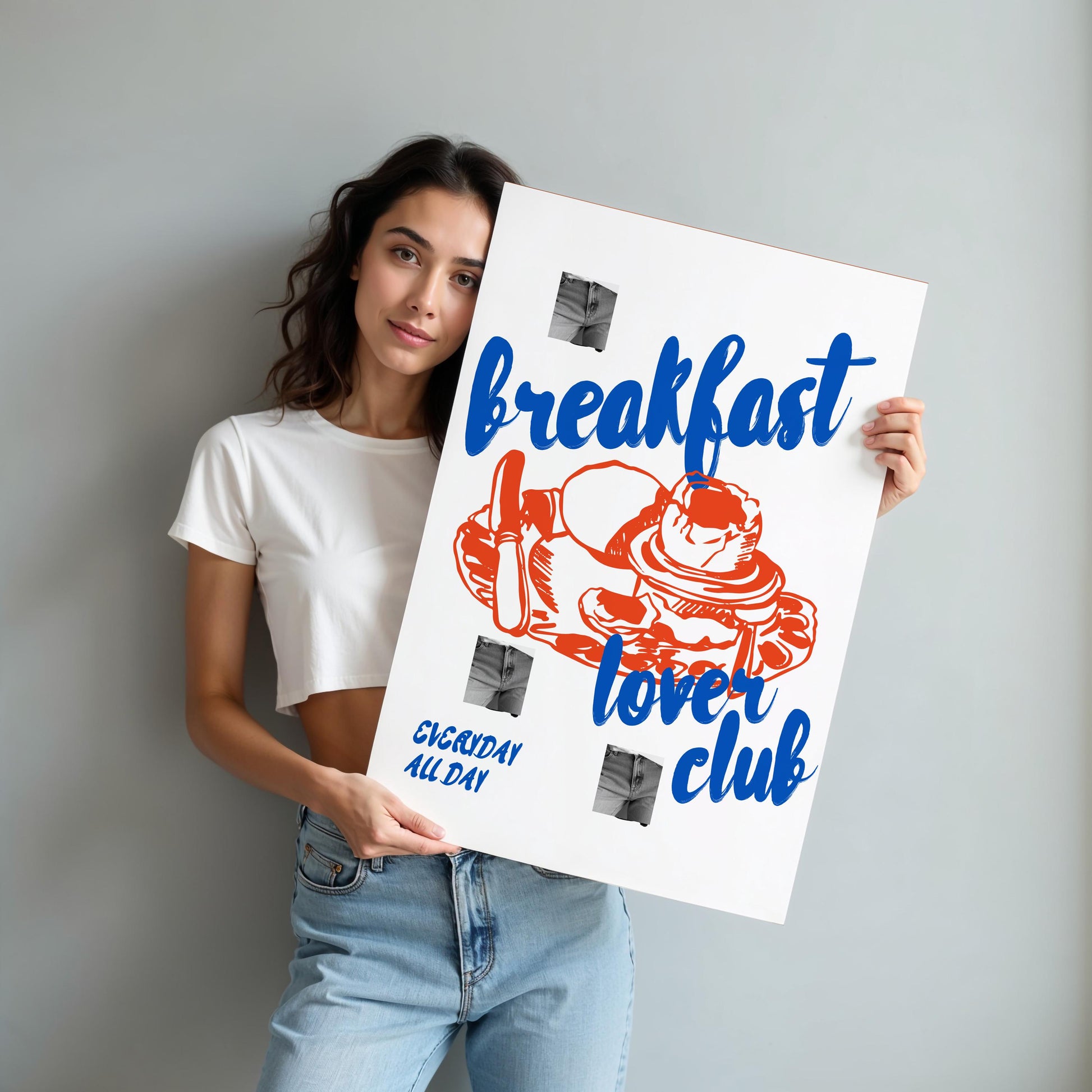 Professional kitchen art print showing breakfast lover club motto with hand-drawn pancake illustration
