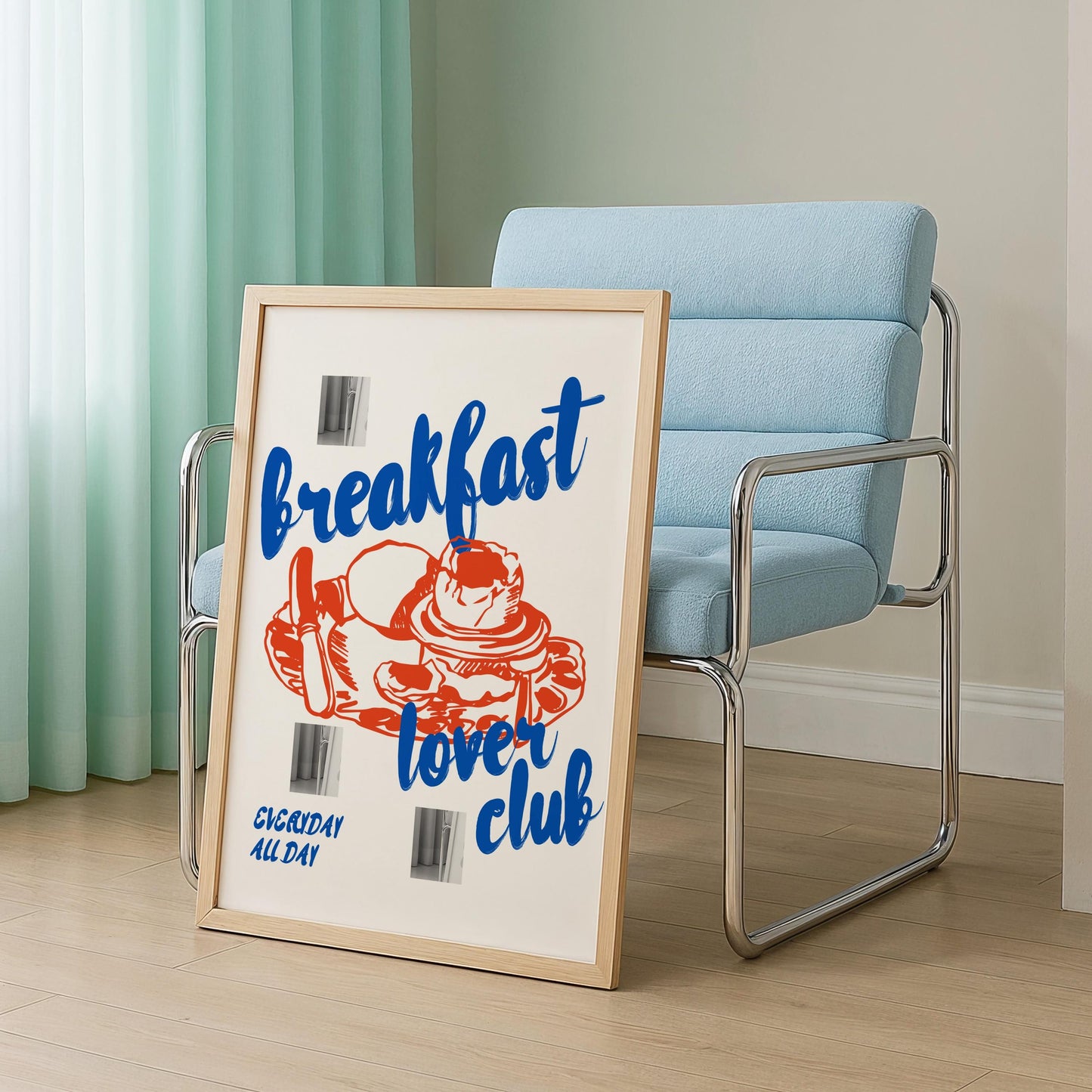 Vintage breakfast wall art featuring lover club typography and classic pancake stack on premium poster paper