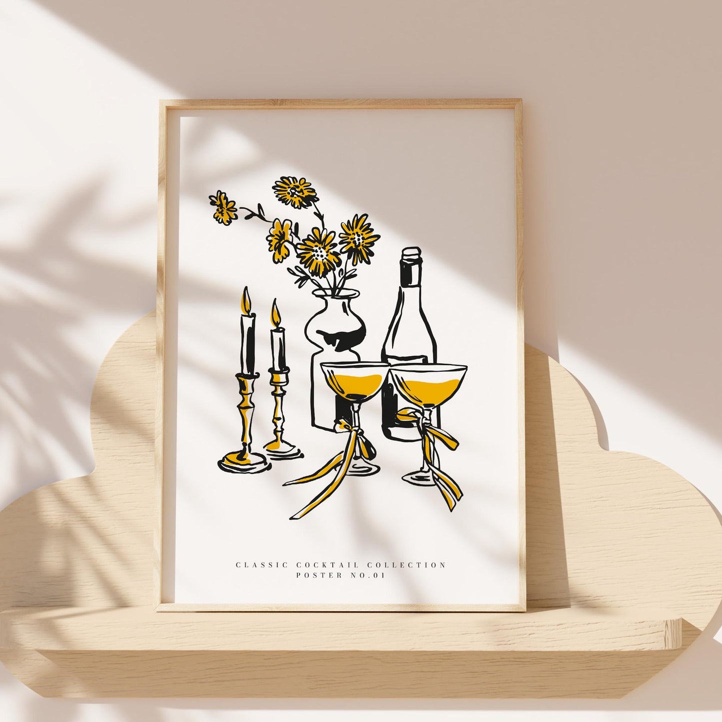 Cocktail artwork with vase bottle and glowing candles