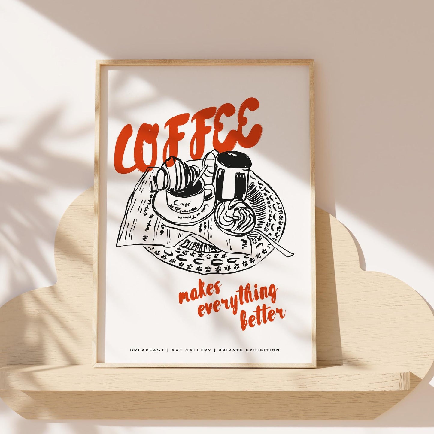Rustic café style print showing coffee and pastries with typography