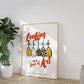 Kitchen wall decor print featuring cooking quote theme with illustrated utensils printed on premium paper