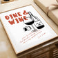 Wine quote dining room poster featuring elegant wine bottle illustration with inspirational text