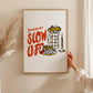 Scandinavian style wall print with dreaming of slow life message and cozy home elements