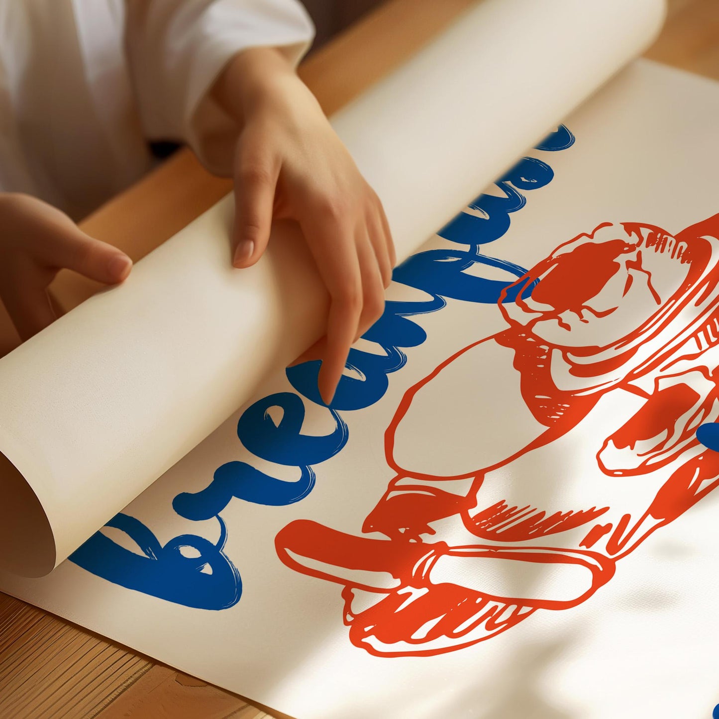 Retro kitchen decor poster showing breakfast lover club design in blue and red typography with matte finish