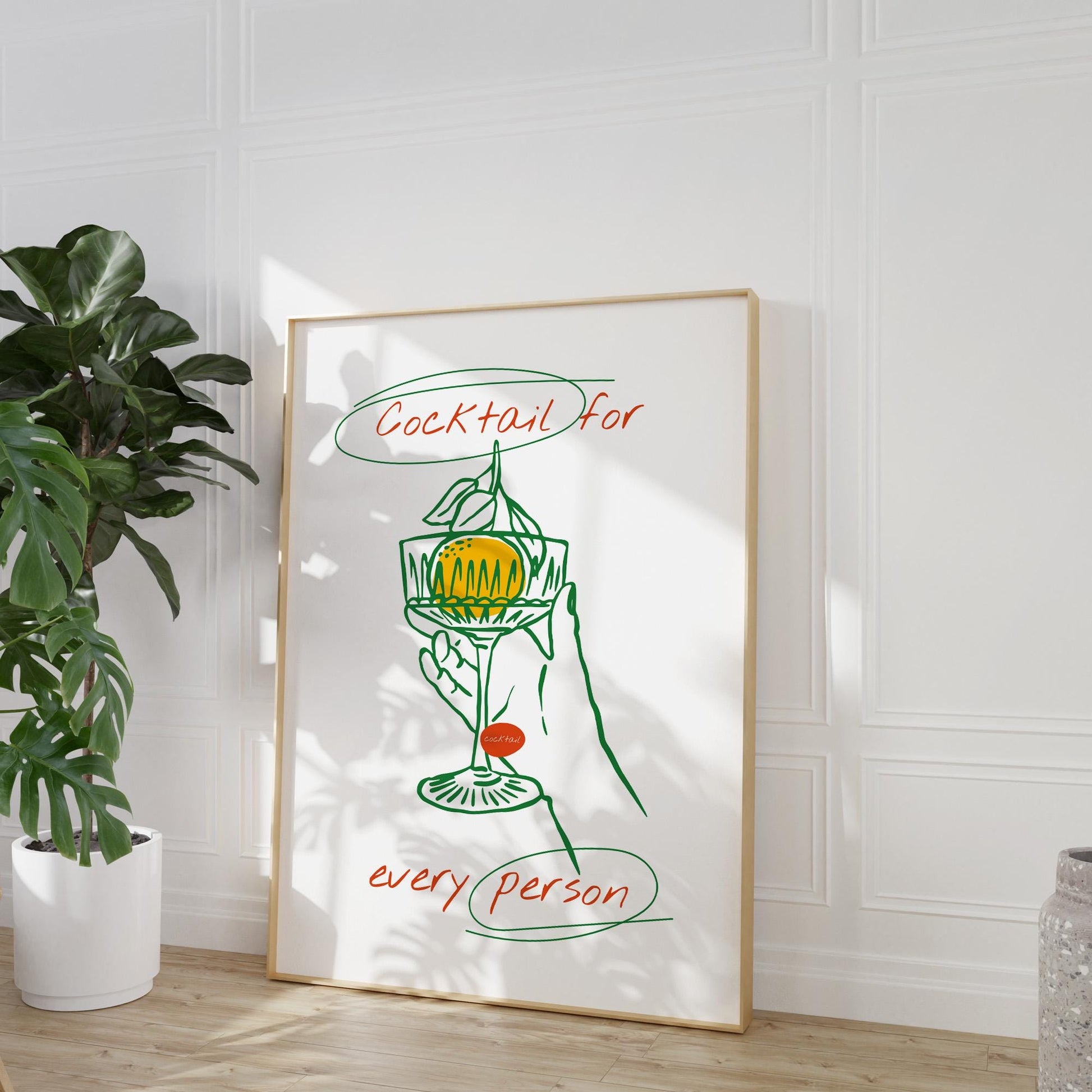 Kitchen decor print with lemons and foliage in warm Mediterranean palette