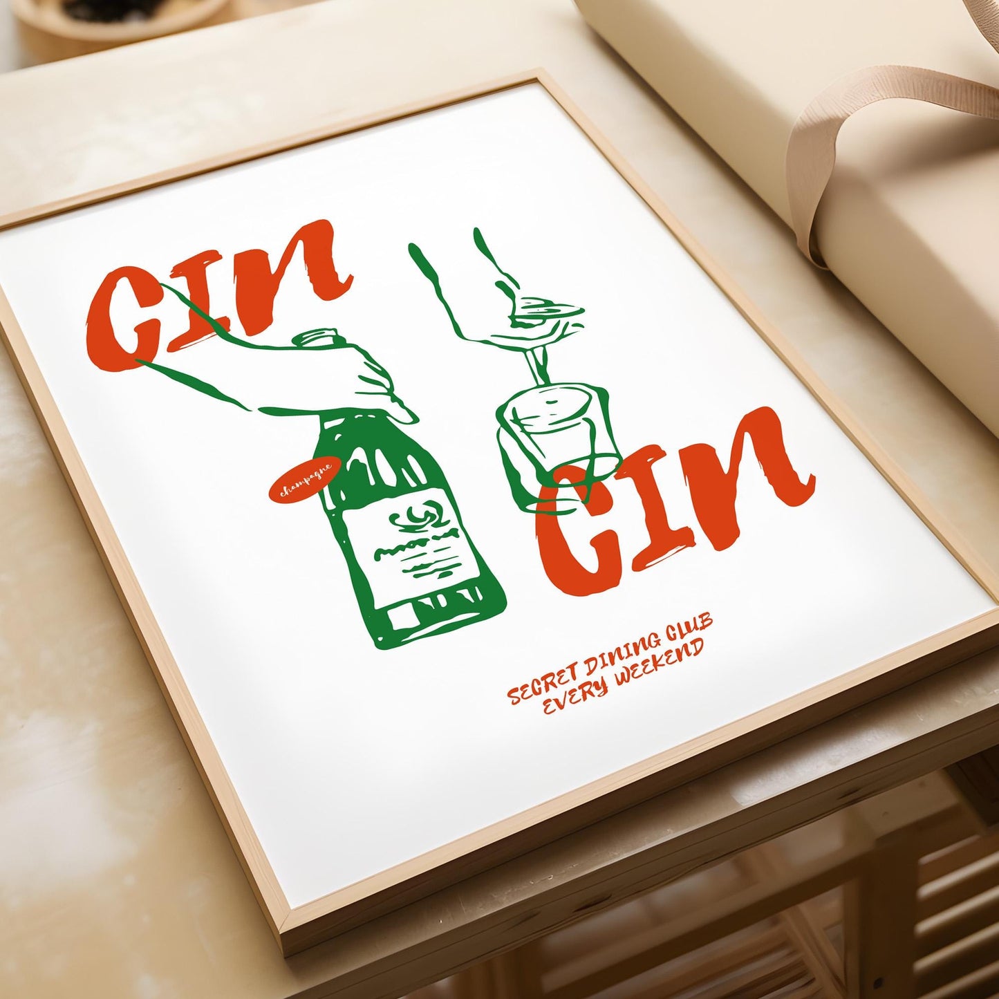 Bar decor print with green and red wine theme on fine art paper