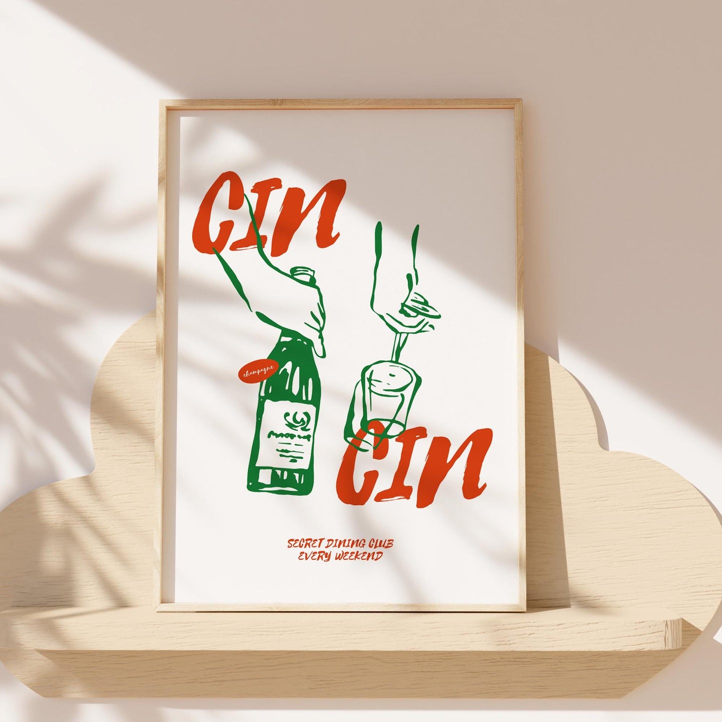 Mediterranean style poster featuring wine bottle, glass, and “Secret Dining Club” tagline
