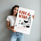 Professional wine art print showing dine wine quote with hand-drawn wine bottle and glass illustration