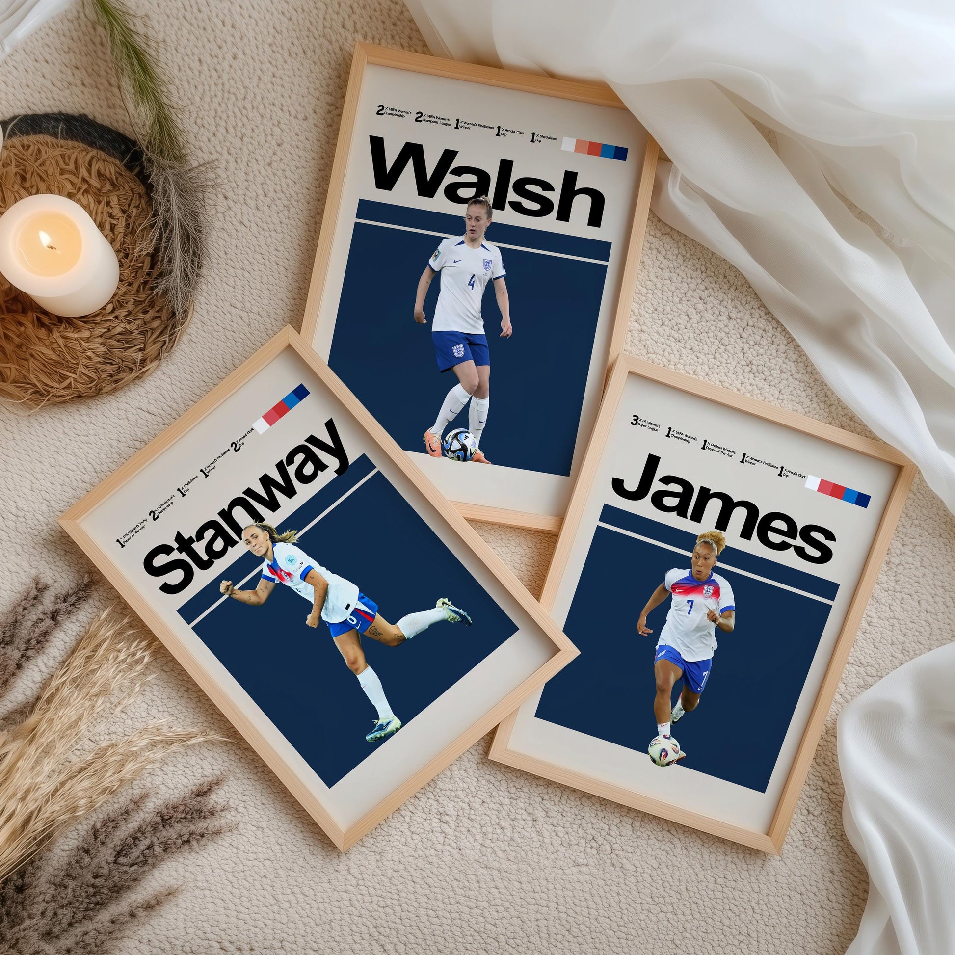 Set of 3 Women’s England Posters – Walsh, Kelly, Bronze – Lionesses Wall Art Gift for Girls, Teen Bedroom Decor, Football Prints (A4/A3)