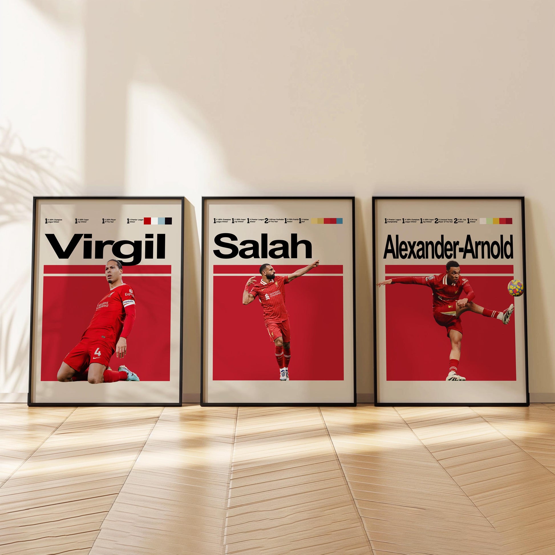 Liverpool Football Poster Set of 3 – Modern Player Wall Art Gift (Salah, Van Dijk, Núñez, Mac Allister, Trent, Alisson)