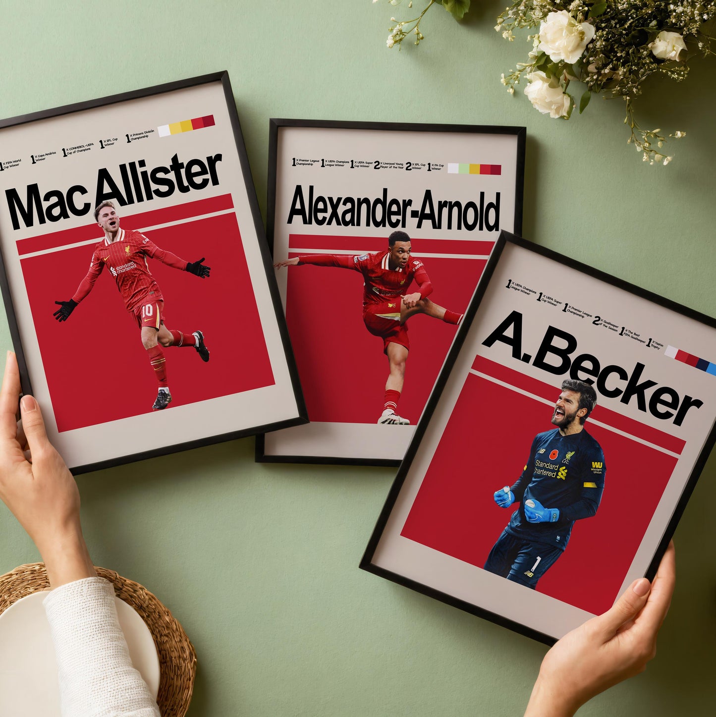 Liverpool Football Poster Set of 3 – Modern Player Wall Art Gift (Salah, Van Dijk, Núñez, Mac Allister, Trent, Alisson)