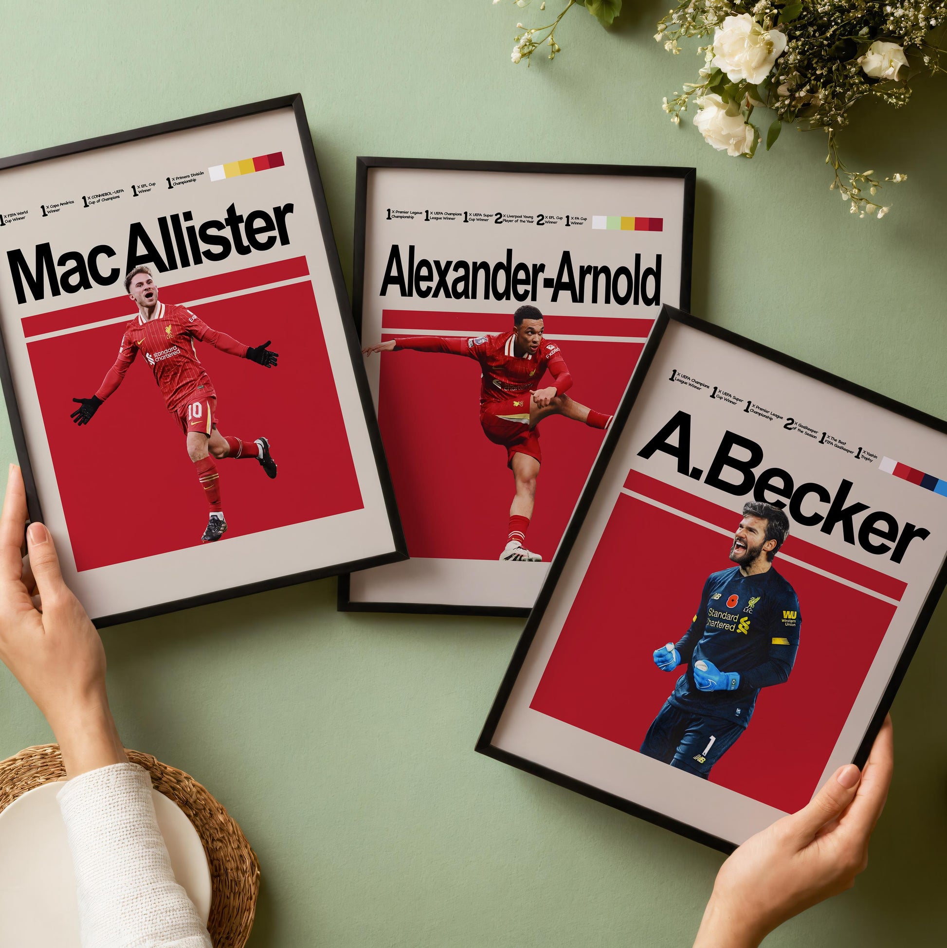 Liverpool Football Poster Set of 3 – Modern Player Wall Art Gift (Salah, Van Dijk, Núñez, Mac Allister, Trent, Alisson)
