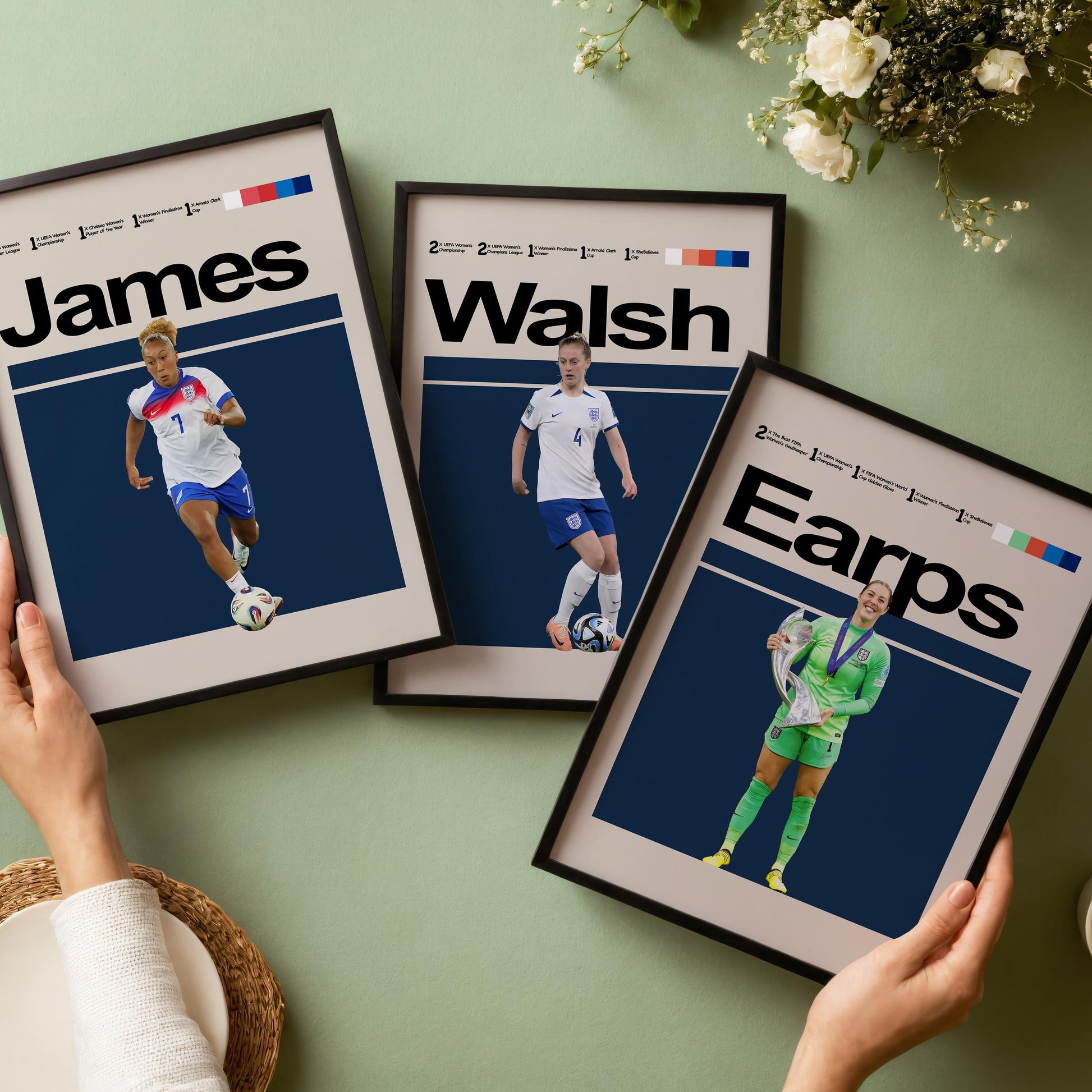 Set of 3 Women’s England Posters – Walsh, Kelly, Bronze – Lionesses Wall Art Gift for Girls, Teen Bedroom Decor, Football Prints (A4/A3)