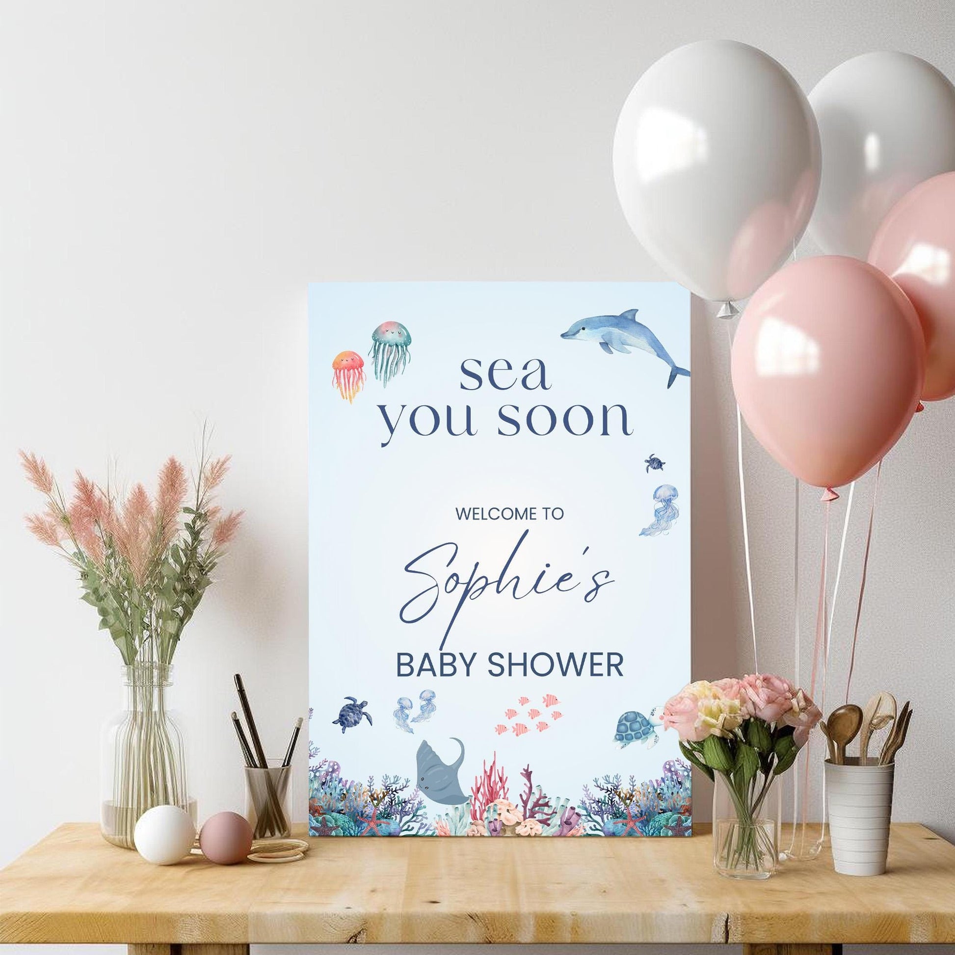Sea You Soon Baby Shower Welcome Sign, Ocean Baby Shower Decorations, Under the Sea, Baby On The Way Foamboard Sign
