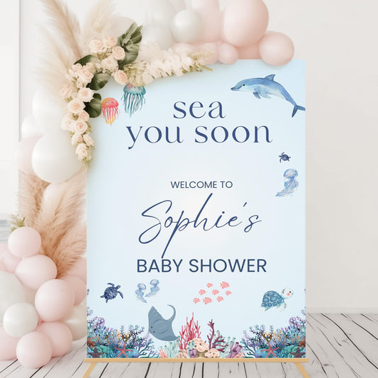 Sea You Soon Baby Shower Welcome Sign, Ocean Baby Shower Decorations, Under the Sea, Baby On The Way Foamboard Sign