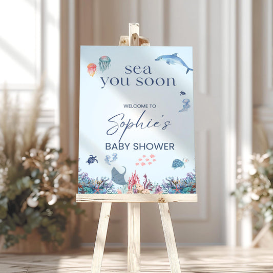 Sea You Soon Baby Shower Welcome Sign, Ocean Baby Shower Decorations, Under the Sea, Baby On The Way Foamboard Sign