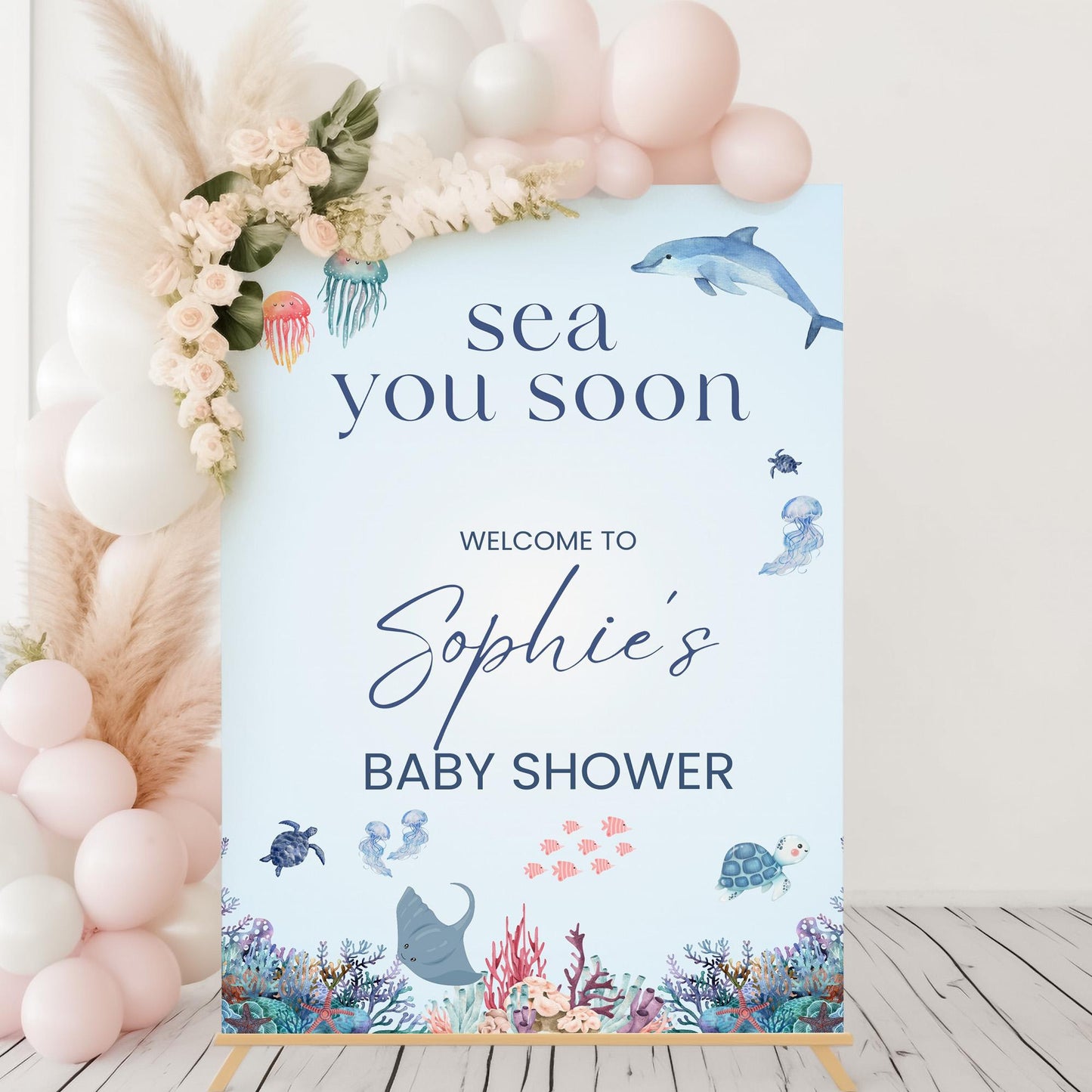 Sea You Soon Baby Shower Welcome Sign, Ocean Baby Shower Decorations, Under the Sea, Baby On The Way Foamboard Sign