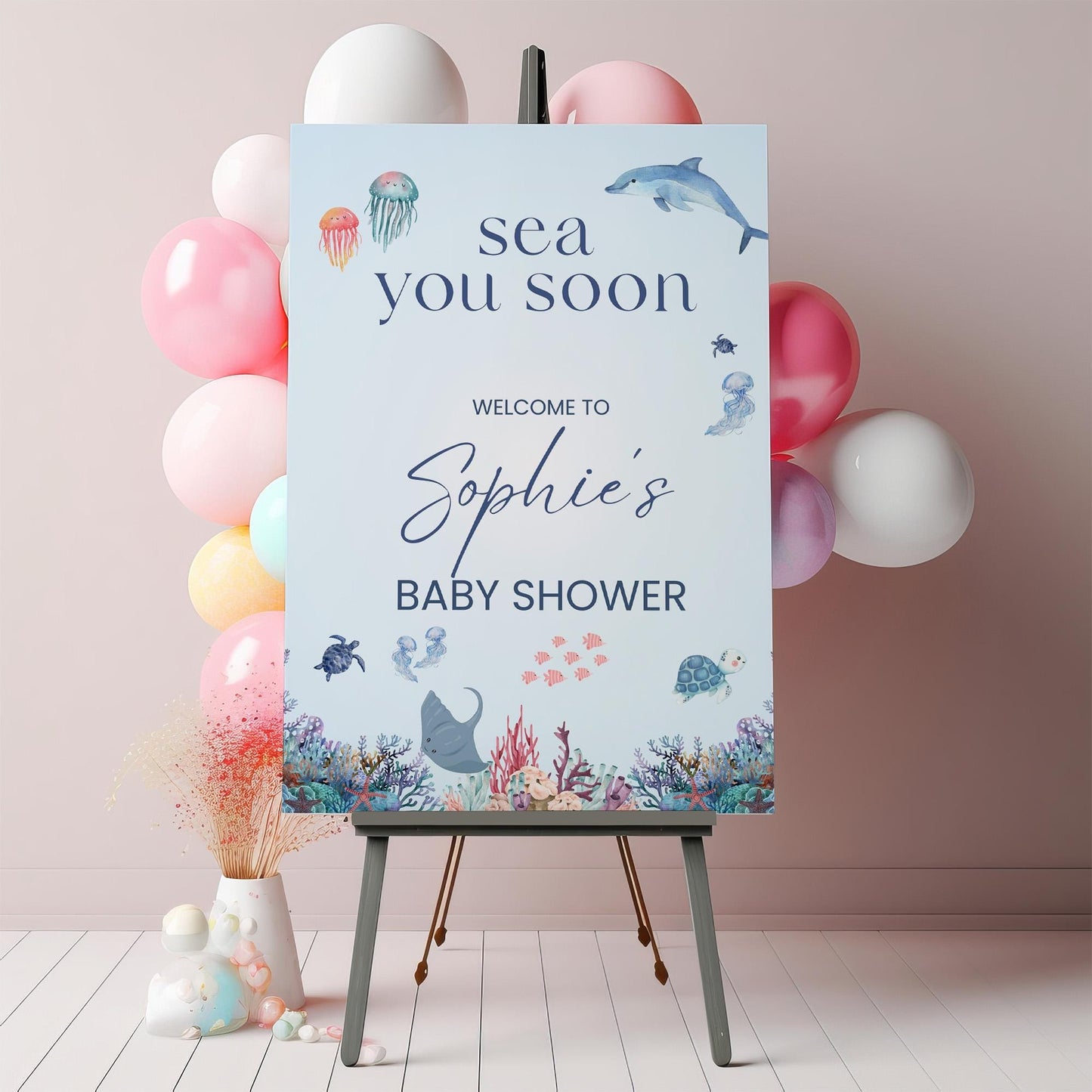 Sea You Soon Baby Shower Welcome Sign, Ocean Baby Shower Decorations, Under the Sea, Baby On The Way Foamboard Sign