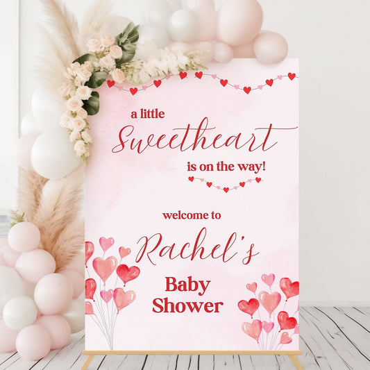A Little Sweetheart Is On The Way Baby Shower Welcome Sign, Pink Valentine Baby Shower Invite, Red Sweetheart Baby Shower Foamboard Sign