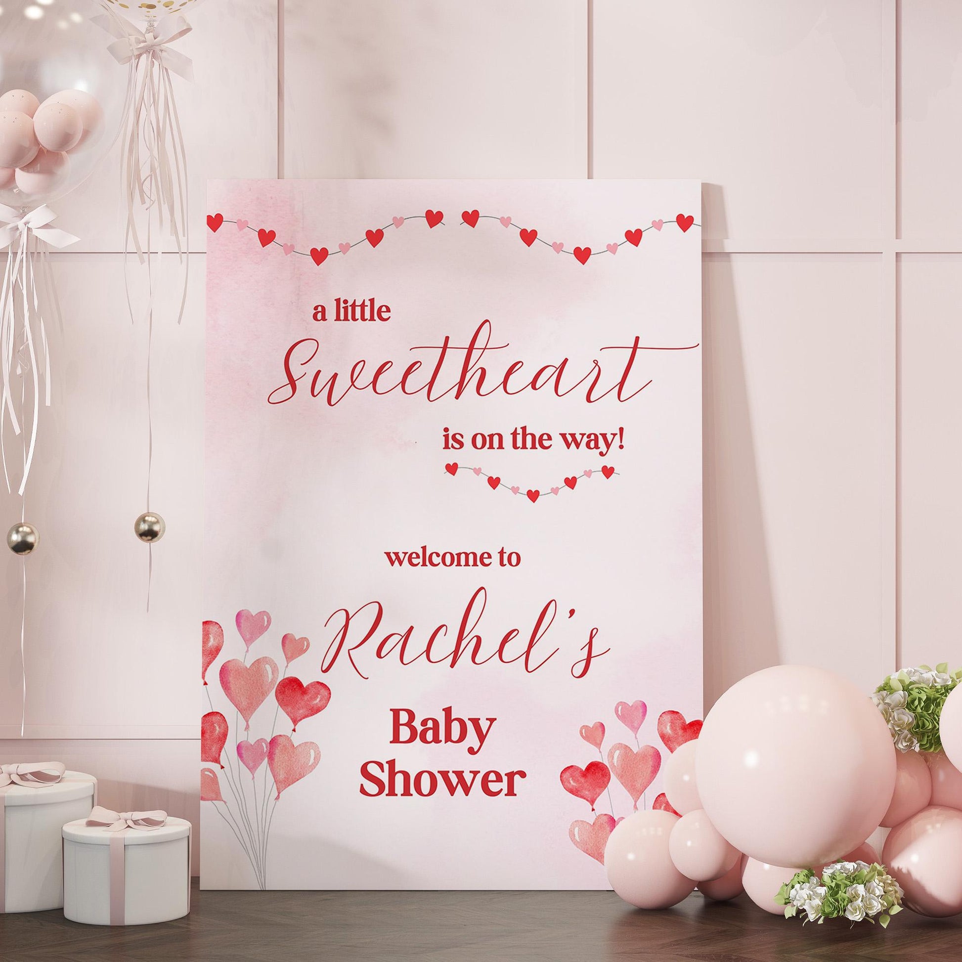 A Little Sweetheart Is On The Way Baby Shower Welcome Sign, Pink Valentine Baby Shower Invite, Red Sweetheart Baby Shower Foamboard Sign