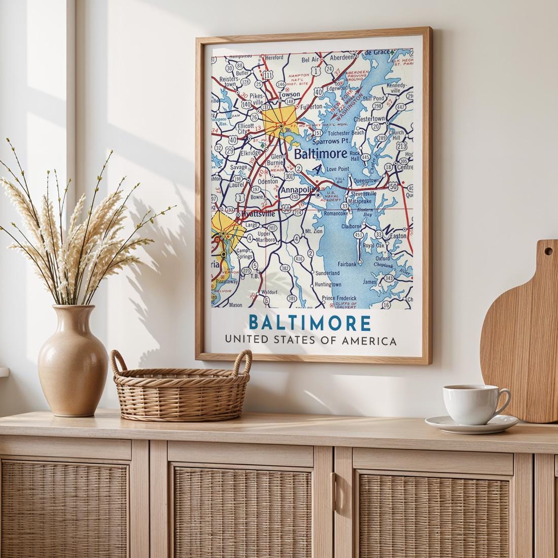 Vintage Baltimore Map Poster, Maryland City Art Print (Digital Download)