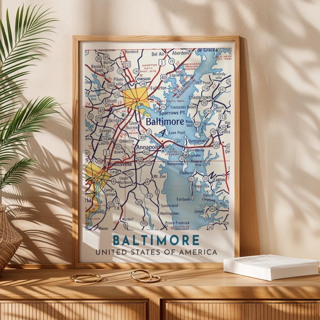 Vintage Baltimore Map Poster, Maryland City Art Print (Digital Download)