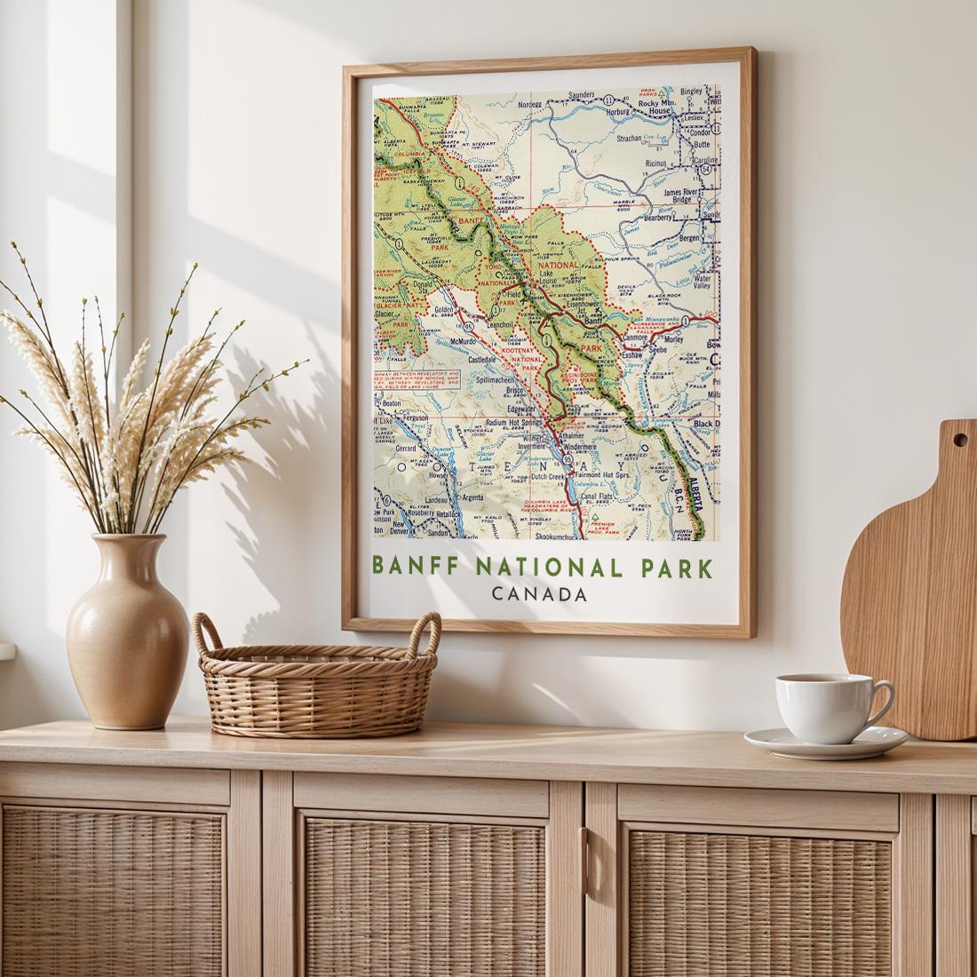 Vintage Banff National Park Map Poster, Canada Travel Wall Art (Digital Download)