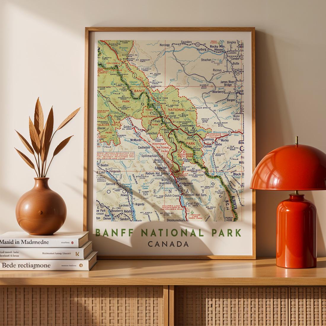 Vintage Banff National Park Map Poster, Canada Travel Wall Art (Digital Download)