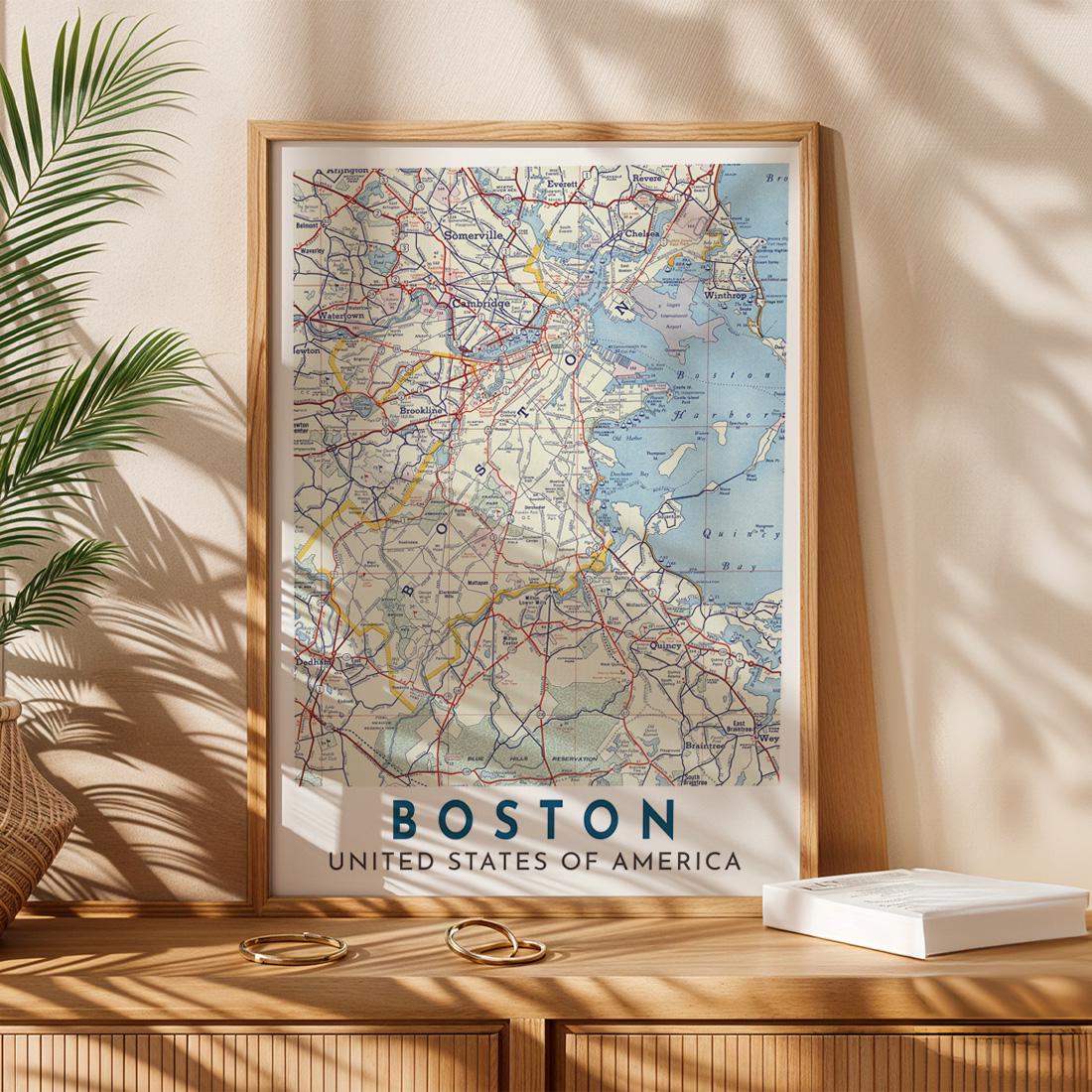 Vintage Boston Map Print, Massachusetts City Wall Art (Digital Download)