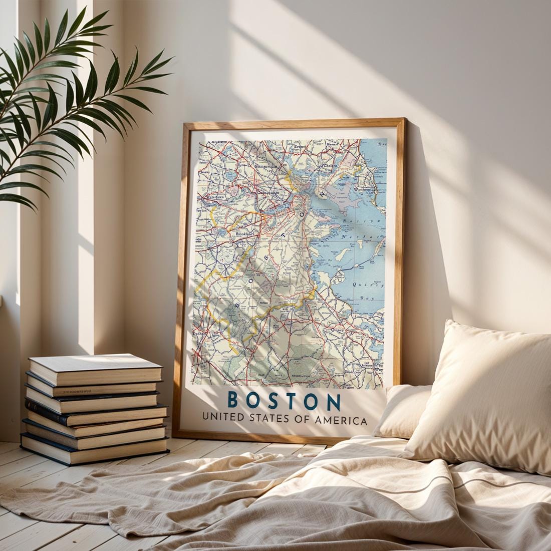 Vintage Boston Map Print, Massachusetts City Wall Art (Digital Download)