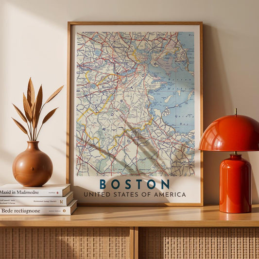 Vintage Boston Map Print, Massachusetts City Wall Art (Digital Download)